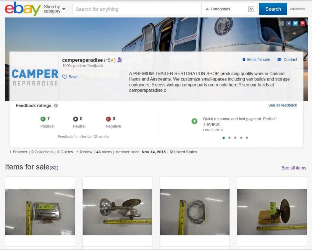 Vintage camper parts
