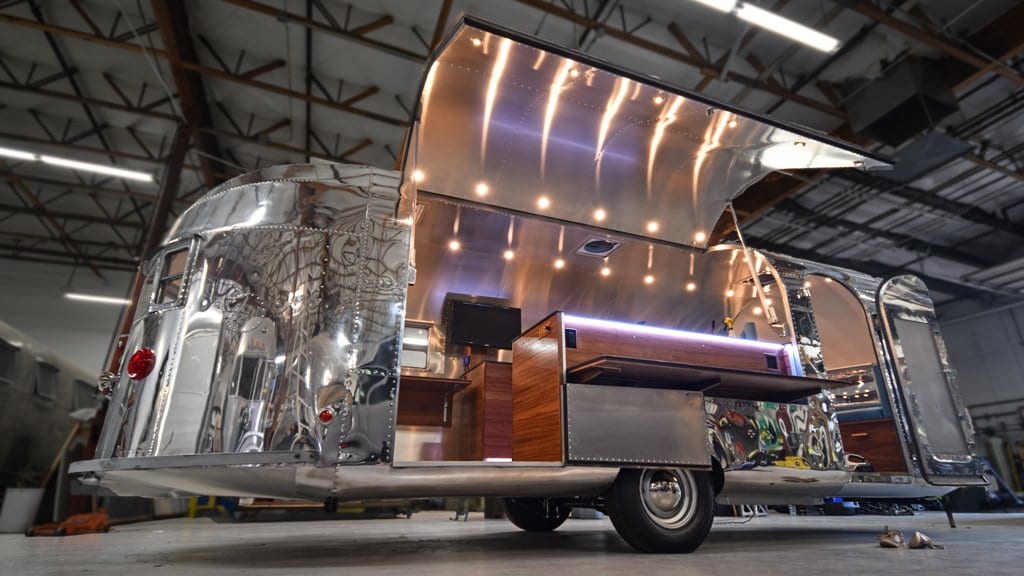 Custom Service Window in a Vintage Airstream Style Camper