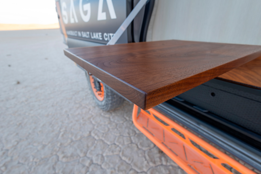 SAGA Vans Team Van Sprinter 144 black walnut fold down side table