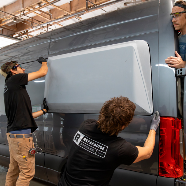 SAGA Vans team van build side flares install
