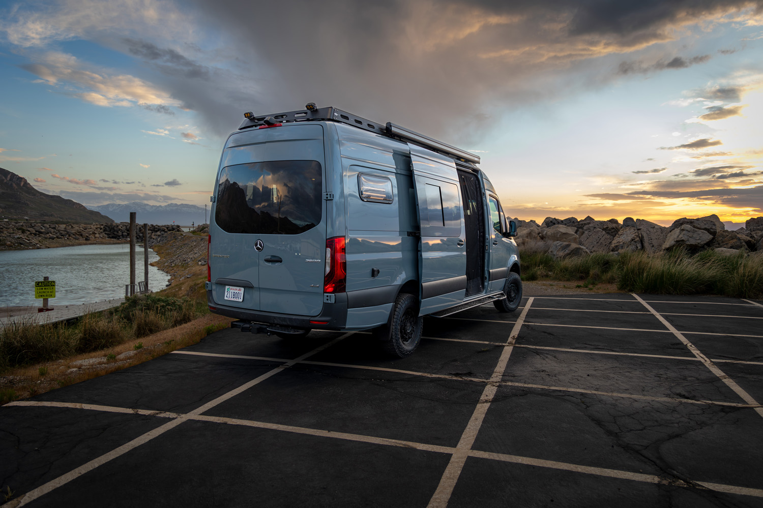 SAGA Vans Sprinter 170 exterior rear Great Salt Lake marina