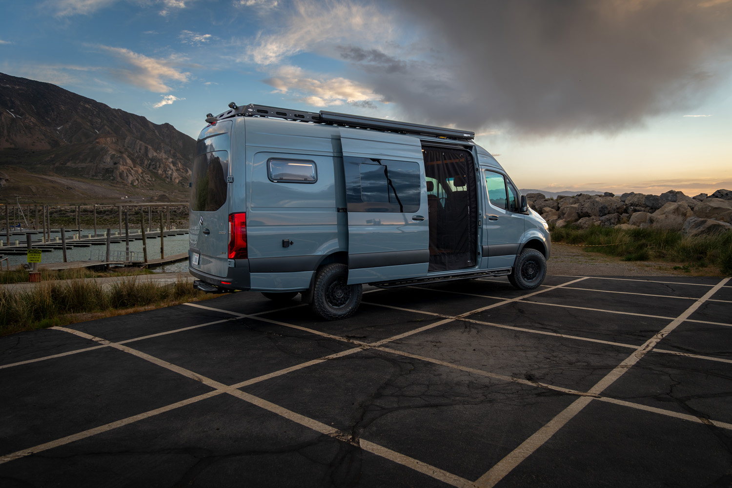 SAGA Vans Sprinter 170 exterior PS Great Salt Lake marina