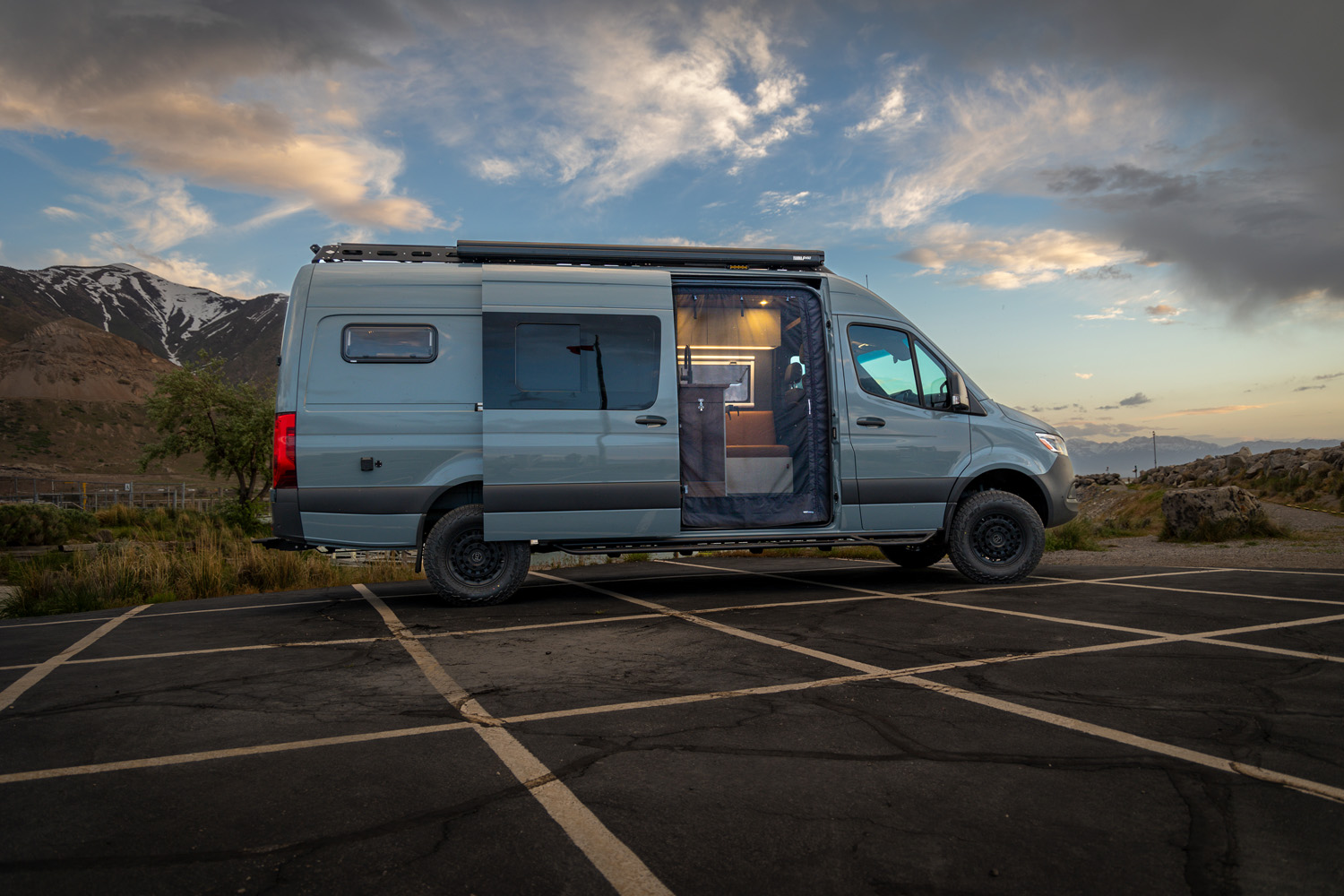 SAGA Vans Sprinter 170 exterior PS Great Salt Lake marina