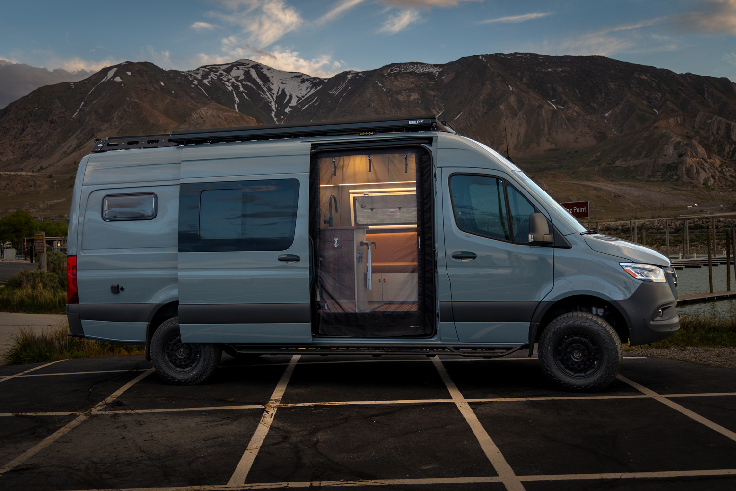 SAGA Vans Sprinter 170 exterior PS Great Salt Lake marina