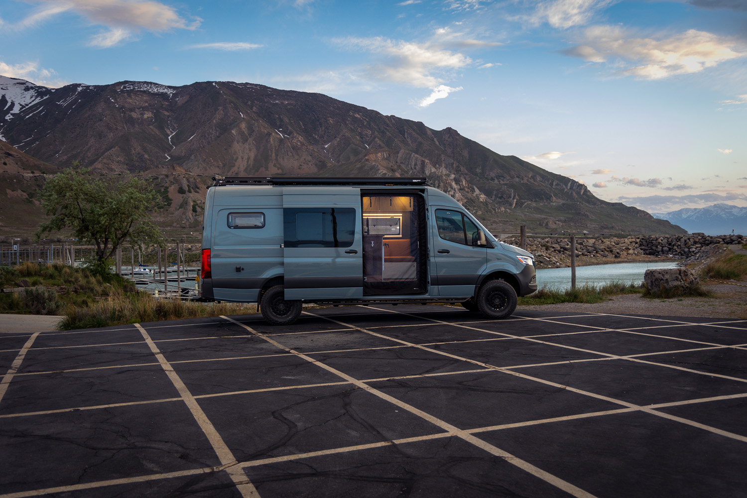 SAGA Vans Sprinter 170 exterior PS Great Salt Lake marina